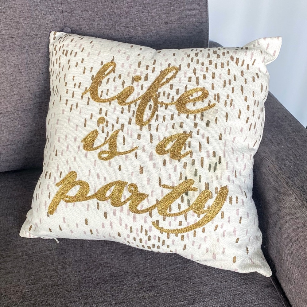 Indigo "Life is a Party" Gold/pink pillow cover